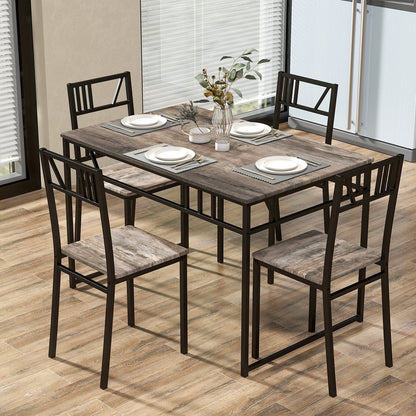Industrial-Style Kitchen Table and 4 Chairs with Wood Like Tabletop and Metal Frame-Grey