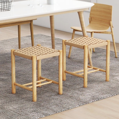Dining Stool Set of 2 with Rubber Wood Frame and Woven Paper Seat-36 x 36 x 45cm