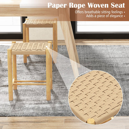 Dining Stool Set of 2 with Rubber Wood Frame and Woven Paper Seat-36 x 36 x 45cm