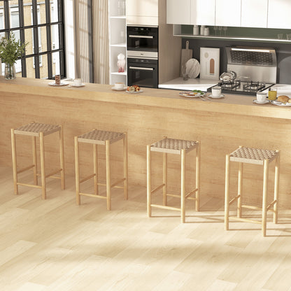 Dining Stool Set of 2 with Rubber Wood Frame and Woven Paper Seat-36 x 36 x 65cm