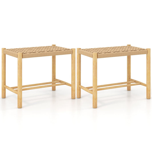 Dining Stool Set of 2 with Rubber Wood Frame and Woven Paper Seat-56 x 36 x 45cm