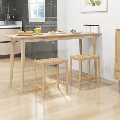 Dining Stool Set of 2 with Rubber Wood Frame and Woven Paper Seat-56 x 36 x 45cm