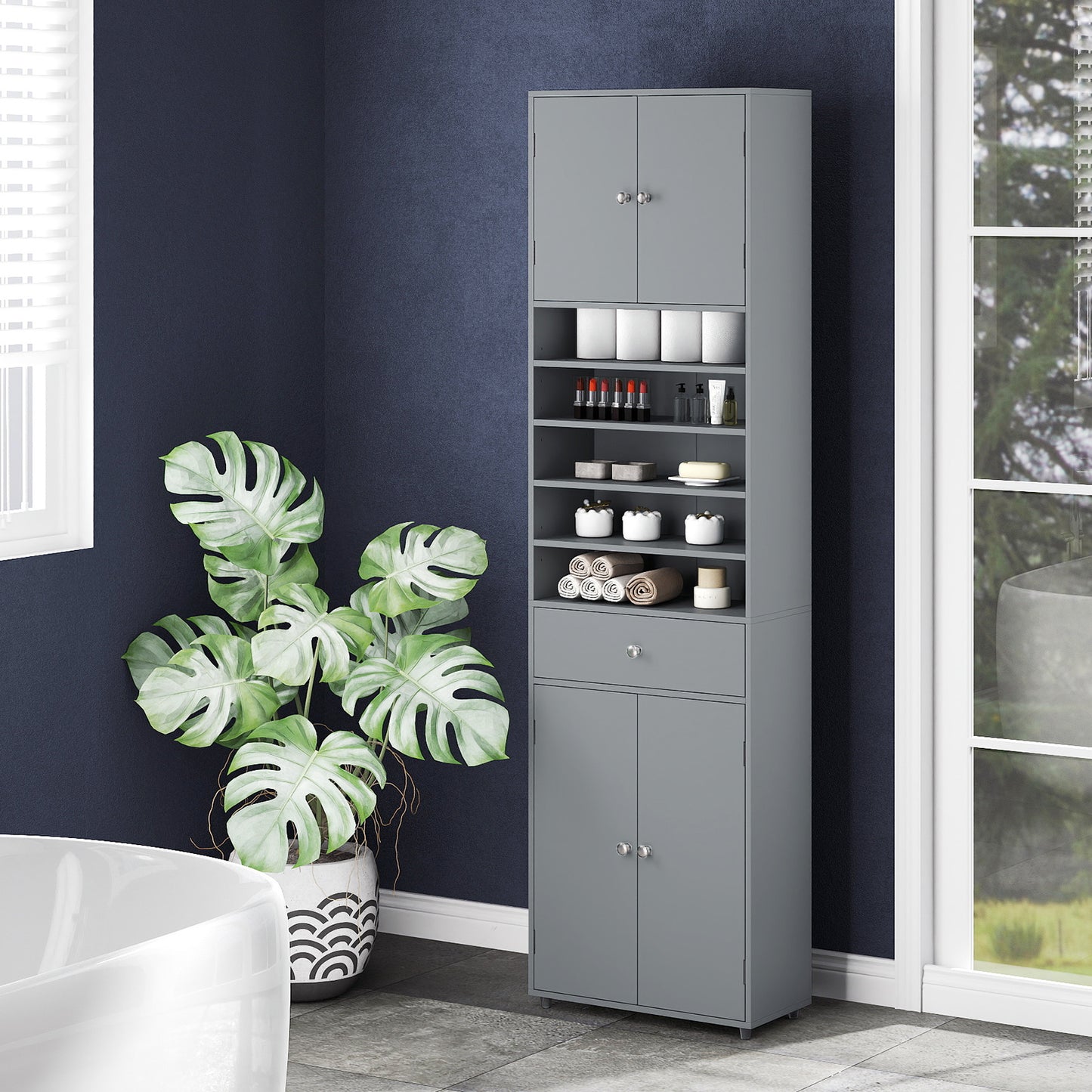 Tall Bathroom Storage Cabinet with Drawer and Adjustable Shelves-Grey