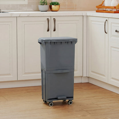 Trash Can with 2 Removable Bins and Tilting Compartment for Kitchen Office-Grey