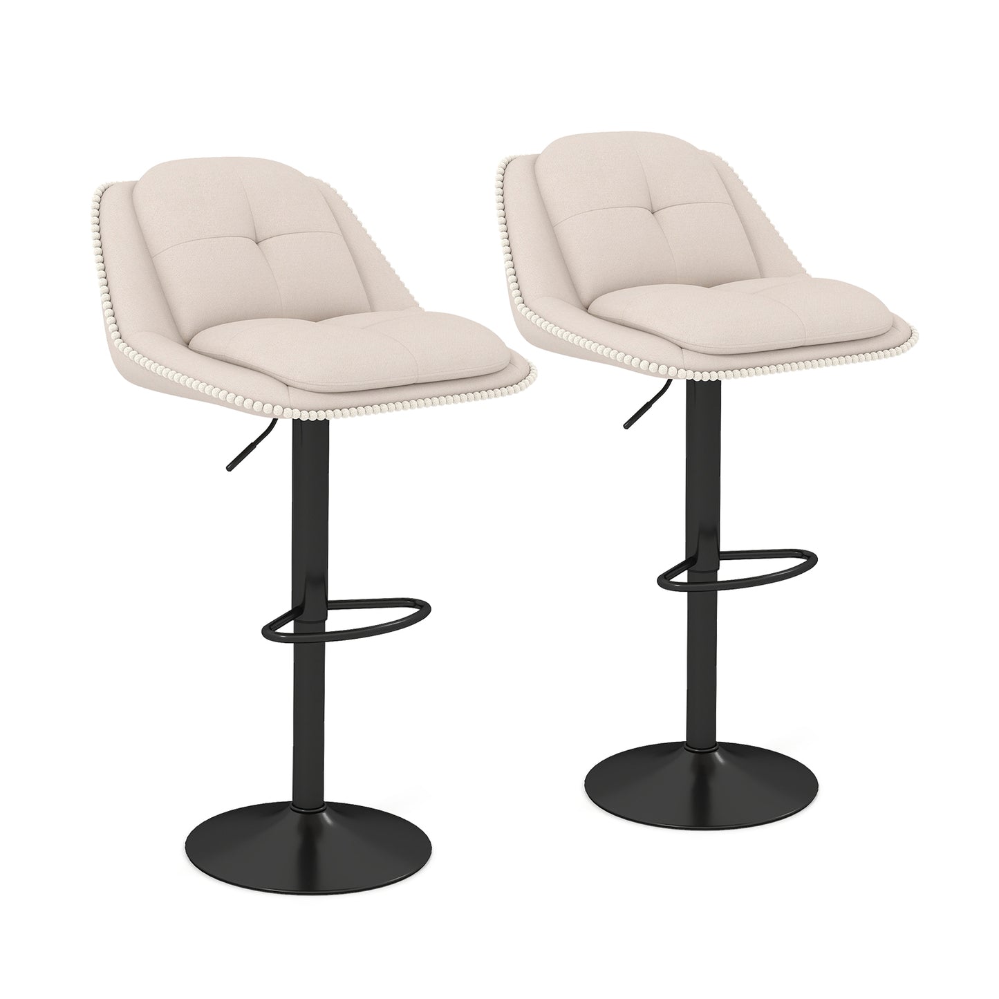 Bar Stools Set of 2 Modern Adjustable Chenille Upholstered Barstools-White