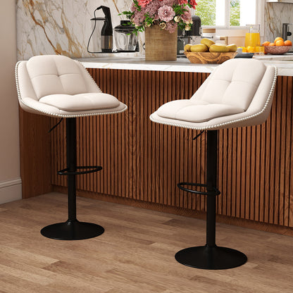 Bar Stools Set of 2 Modern Adjustable Chenille Upholstered Barstools-White