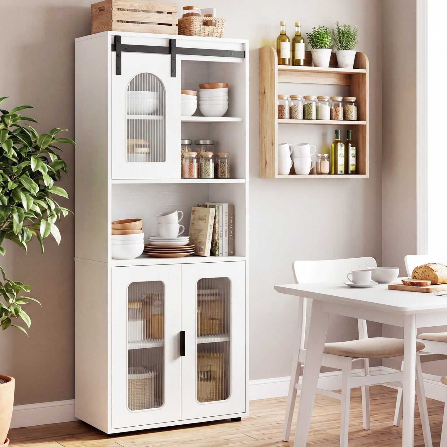 Bathroom Floor Cabinet with Shelves and Sliding Barn Door-White