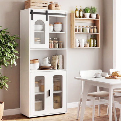 Bathroom Floor Cabinet with Shelves and Sliding Barn Door-White