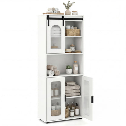 Bathroom Floor Cabinet with Shelves and Sliding Barn Door-White