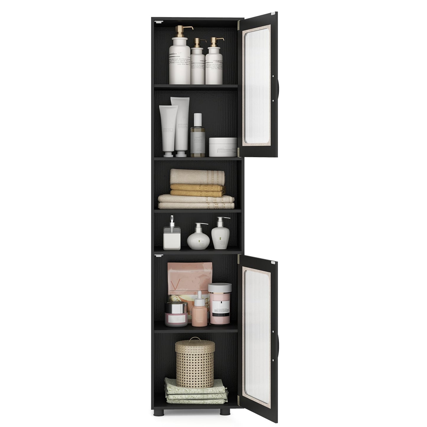 Tall Bathroom Storage Cabinet with Adjustable Shelf for Laundry-Black