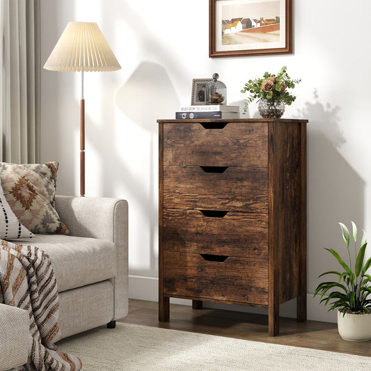 4-Drawer Wooden Tall Utility Storage Dresser with Anti-Toppling Kits for Bedroom-Rustic Brown