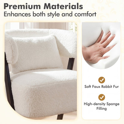 Barrel Accent Chair Upholstered Armchair with Lumbar Pillow-White