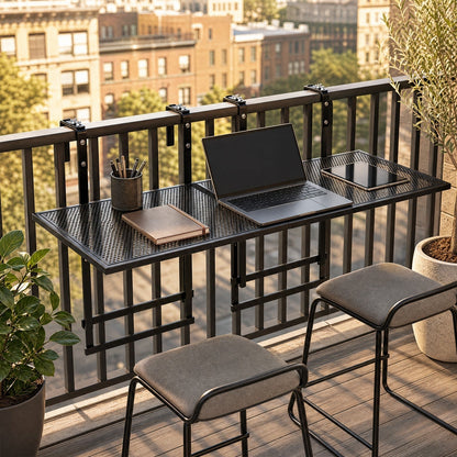 Set of 2 Hanging Balcony Table with 5-Level Adjustable Height for Round Square Railing-Black