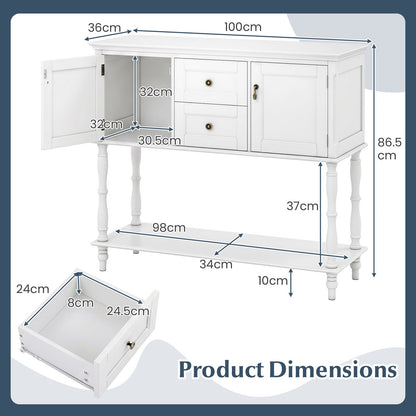Console Table with 2 Drawers and 2 Door Cabinets for Entryway-White