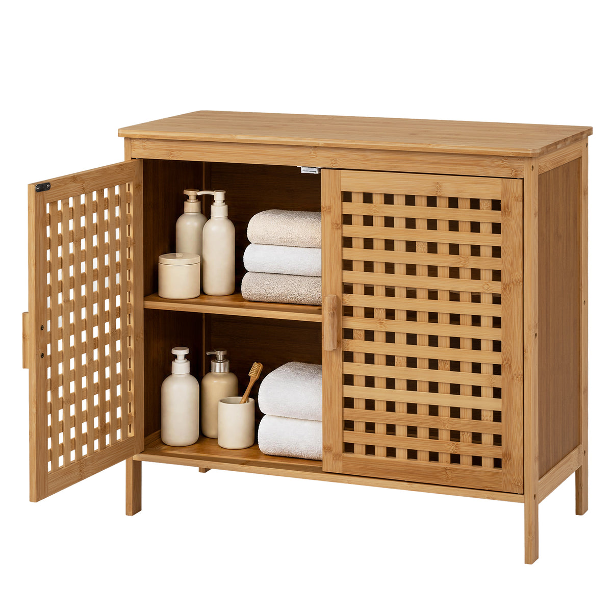 Bamboo Bathroom Storage Cabinet with 2 Doors and Wide Top-Natural