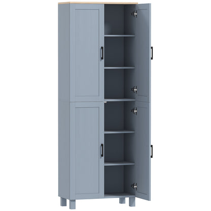 HOMCOM Freestanding Kitchen Cupboard, 4-Door Storage Cabinet with Adjustable Shelves, Modern Kitchen Pantry for Dining Room, 170cm, Grey Wood Effect