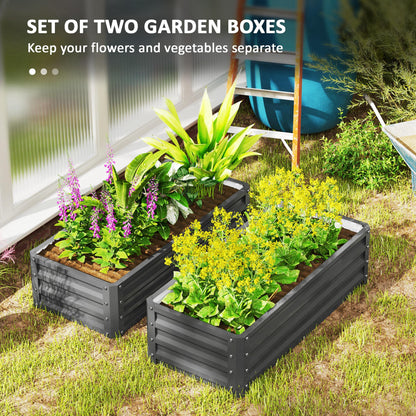 Outsunny Set of Two 110 x 50cm Steel Planter Boxes - Light Grey