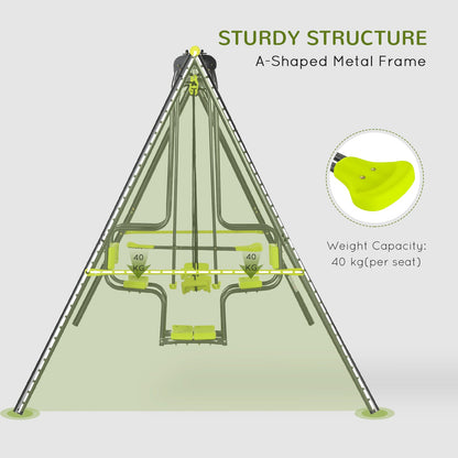 مجموعة أرجوحة حديقة معدنية من Outsunny مع أرجوحات مزدوجة، كرسي هزاز، مقاعد أرجوحة - أخضر