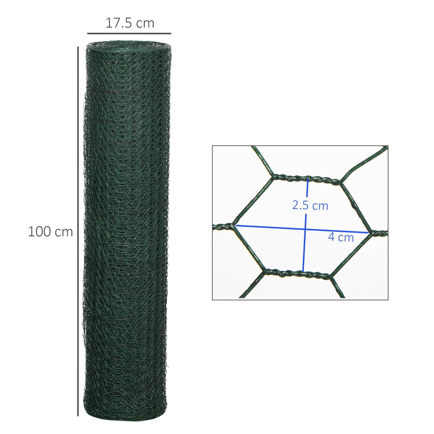 PawHut 1m x 25m Siatka druciana dla kurczaków, składana, powlekana PVC, spawana, ogrodzenie ogrodowe, rolowana siatka dla drobiu, dla królików, kaczek, gęsi - ciemnozielona