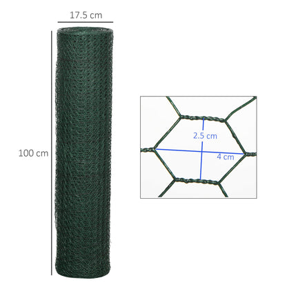 PawHut 1m x 25m Siatka druciana dla kurczaków, składana, powlekana PVC, spawana, ogrodzenie ogrodowe, rolowana siatka dla drobiu, dla królików, kaczek, gęsi - ciemnozielona