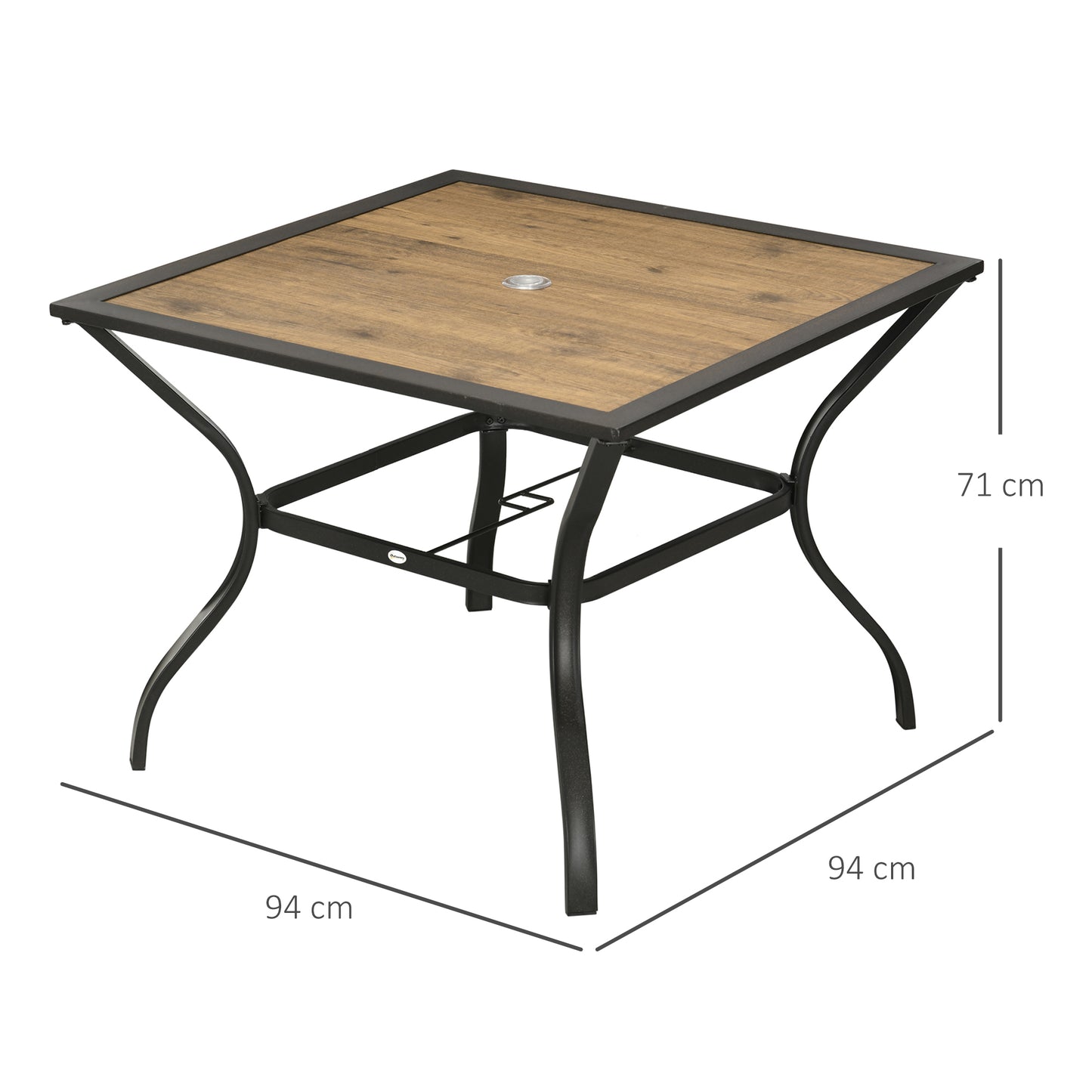 Outsunny Outdoor Garden Table Dining Table dla 4 osób z otworem na parasol, blat z płyty PC z efektem słojów kamienia na patio, ogród, brązowy