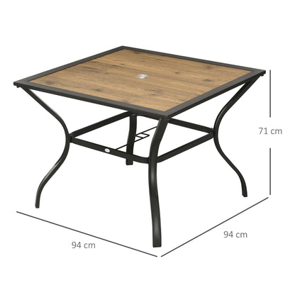 Outsunny Outdoor Garden Table Dining Table dla 4 osób z otworem na parasol, blat z płyty PC z efektem słojów kamienia na patio, ogród, brązowy