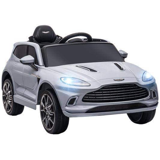 AIYAPLAY Aston Martin DBX Elektryczny samochód dla dzieci na licencji, zasilany akumulatorem, 12 V, z oświetleniem i klaksonem, szary