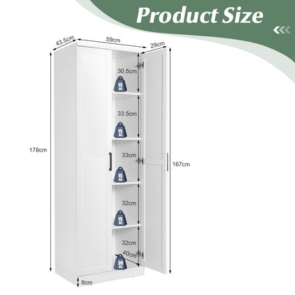 Wooden Storage Cabinet with 2 Doors and Adjustable Shelves-White