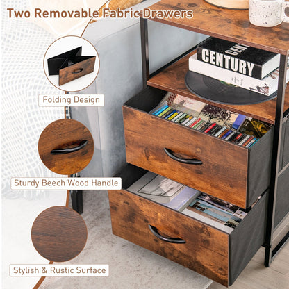 Metal Frame Storage Cabinet with 2 Drawers and Wooden Top-Rustic Brown