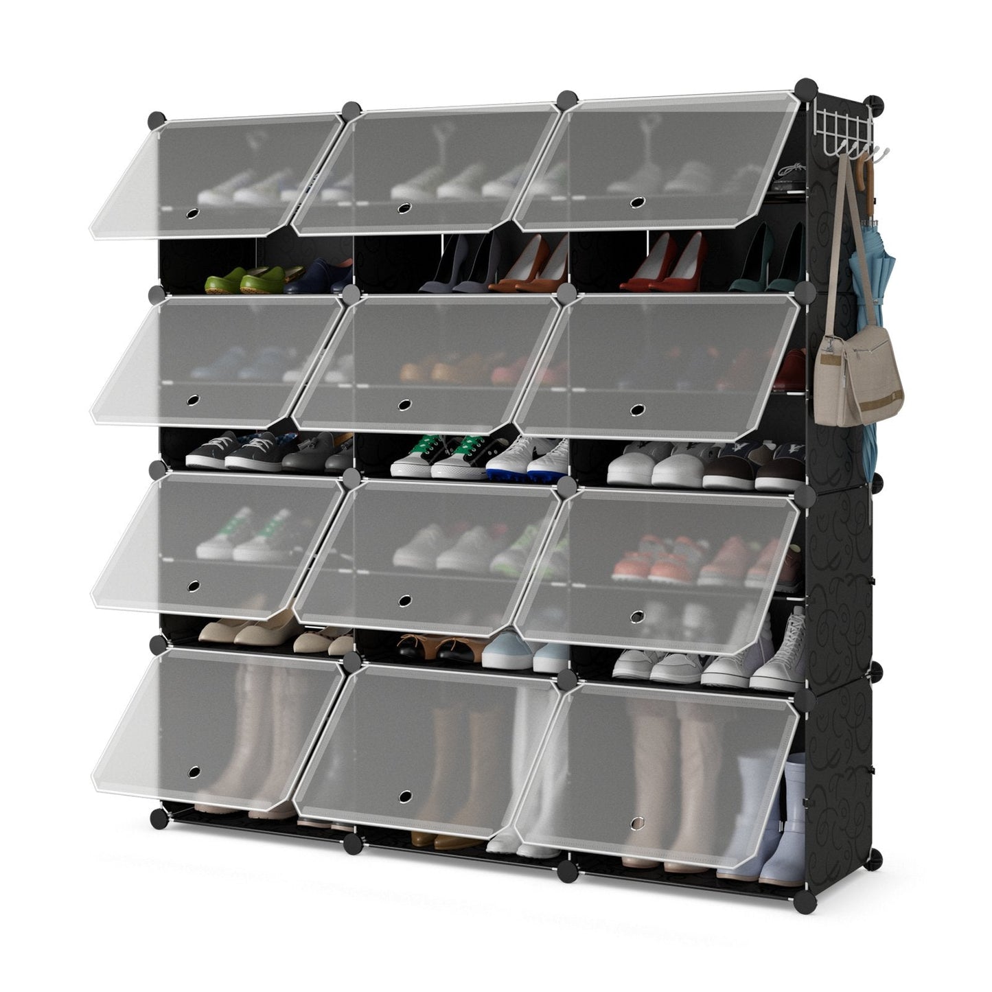 48 Pairs Expandable Modular Shoe Storage Cabinet with Door-Black