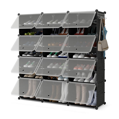 48 Pairs Expandable Modular Shoe Storage Cabinet with Door-Black