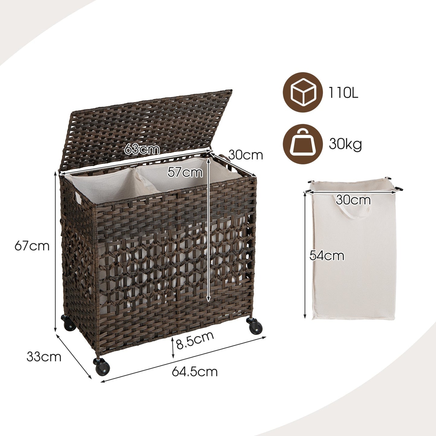 110L Collapsible Laundry Hamper Lid and Removable Liner Bag