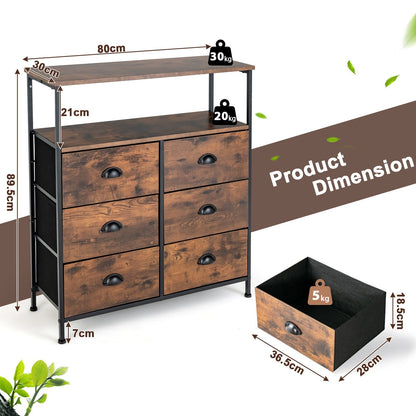 2-Tier Dresser with 6 Removable Fabric Drawers and Wooden Top-Rustic Brown