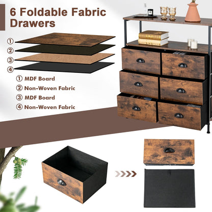 2-Tier Dresser with 6 Removable Fabric Drawers and Wooden Top-Rustic Brown