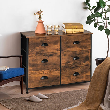 Dresser with 6 Foldable Fabric Drawers Living Room Bedroom-Rustic Brown