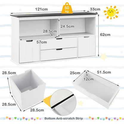 Kids Toy Storage Organizer with 3 Bins and Blackboard Top-121 x 33 x 62cm