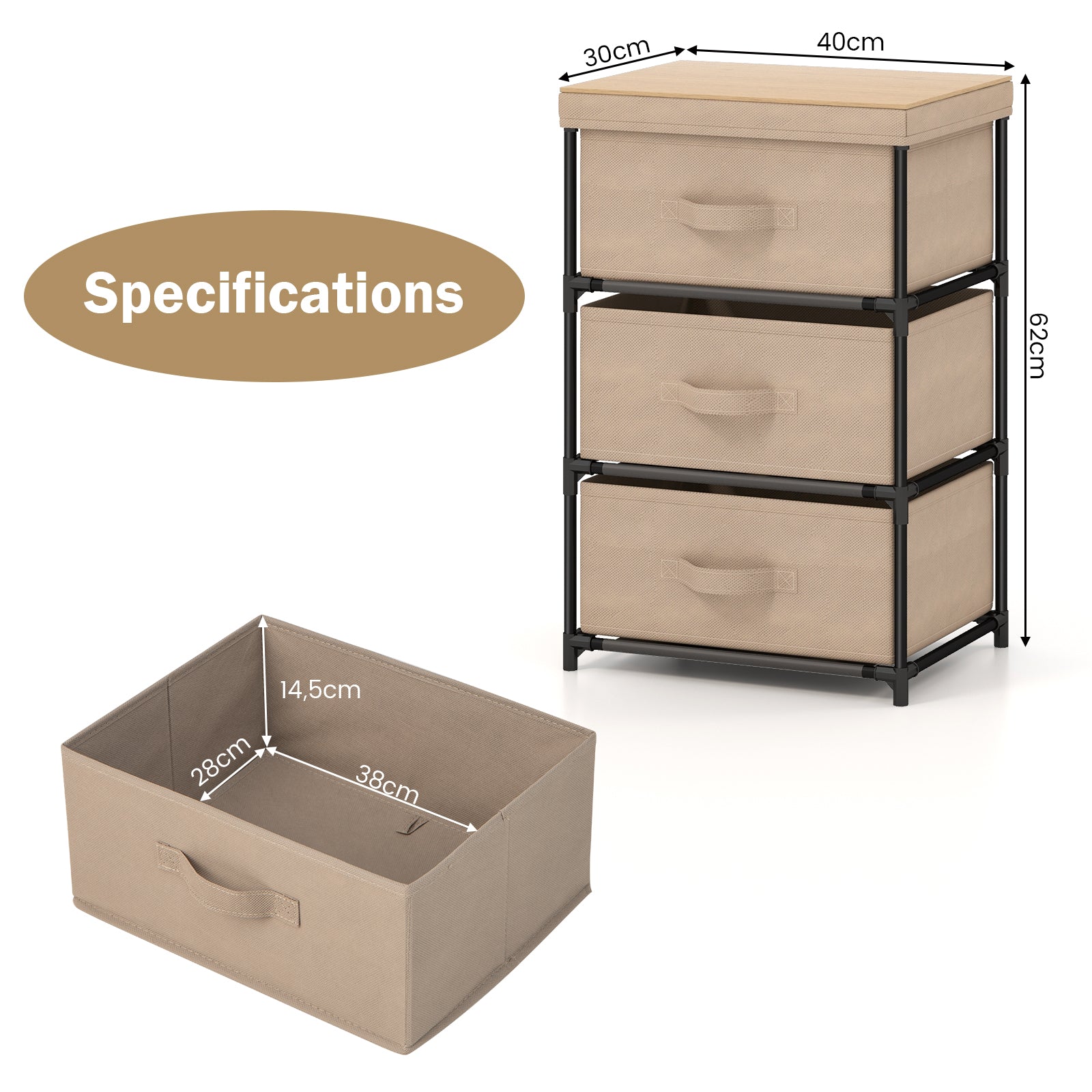 Fabric Storage Organizer Tower Unit with Removable Lid-Coffee