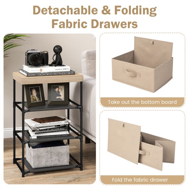 Fabric Storage Organizer Tower Unit with Removable Lid-Coffee