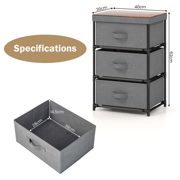 Fabric Storage Organizer Tower Unit with Removable Lid-Grey