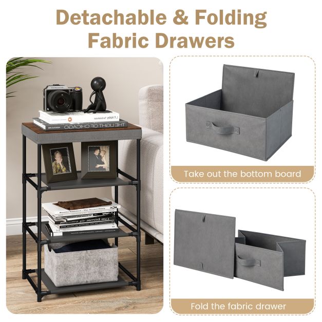 Fabric Storage Organizer Tower Unit with Removable Lid-Grey