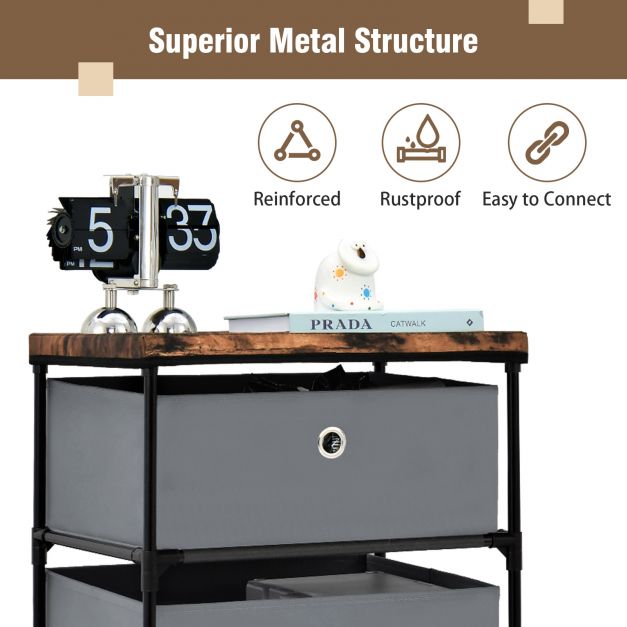 4-Tier Fabric Dresser with Drawers and Metal Frame-Grey