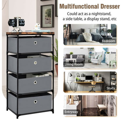 4-Tier Fabric Dresser with Drawers and Metal Frame-Grey