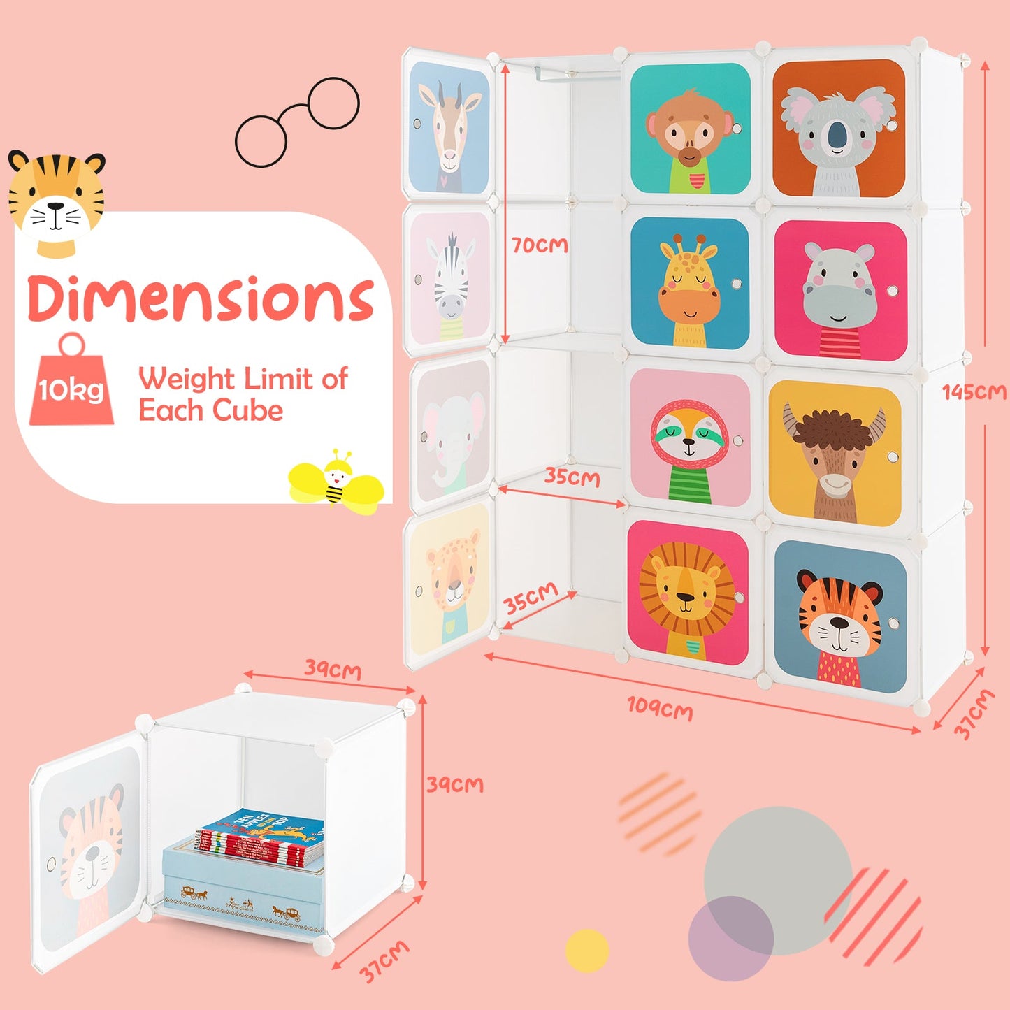 8-Cube/12Cube Portable Kids Wardrobe with Hanging Section-12 Cube