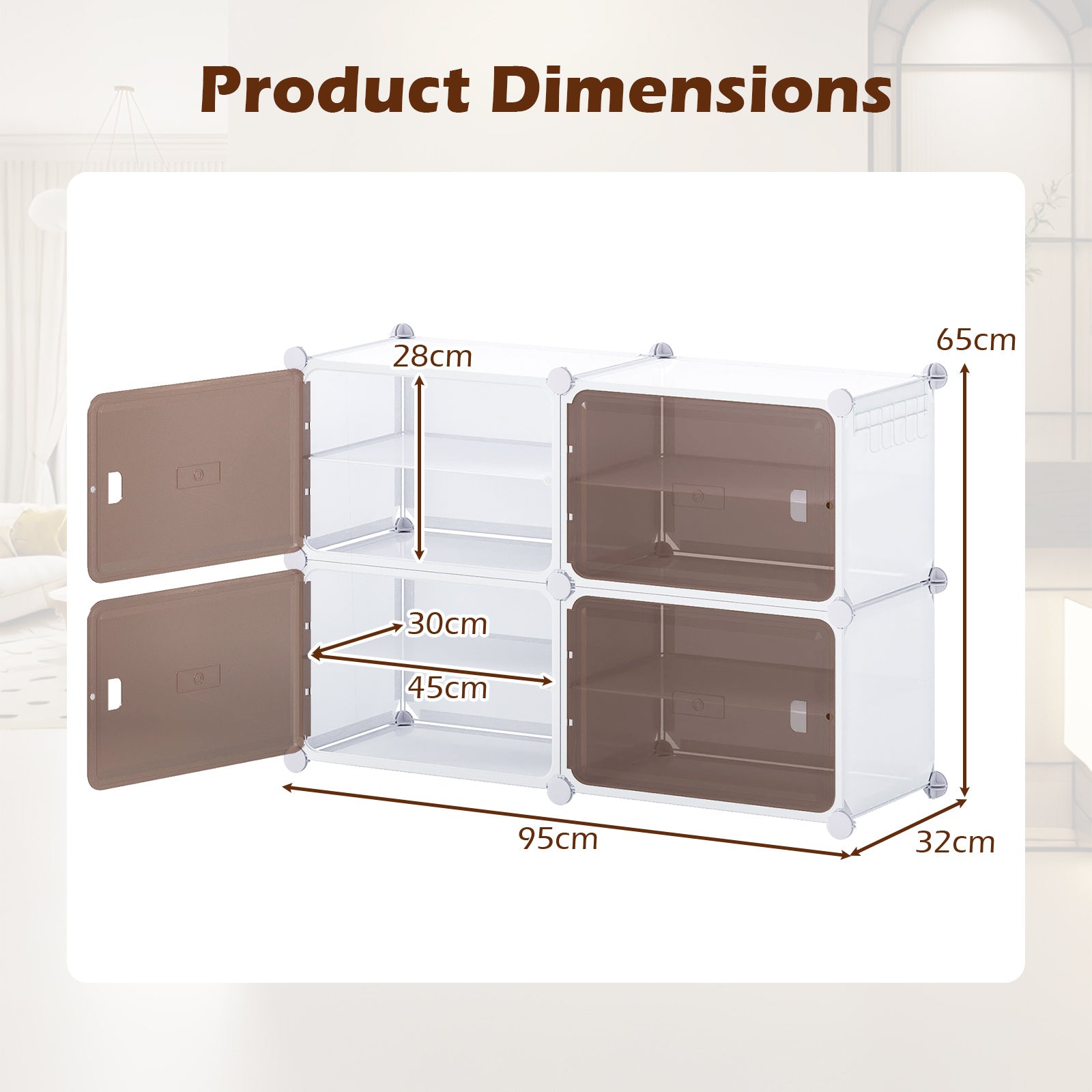 4/6/8/10 Tier Shoe Storage Cabinet with Removable Shelves-4-Tier