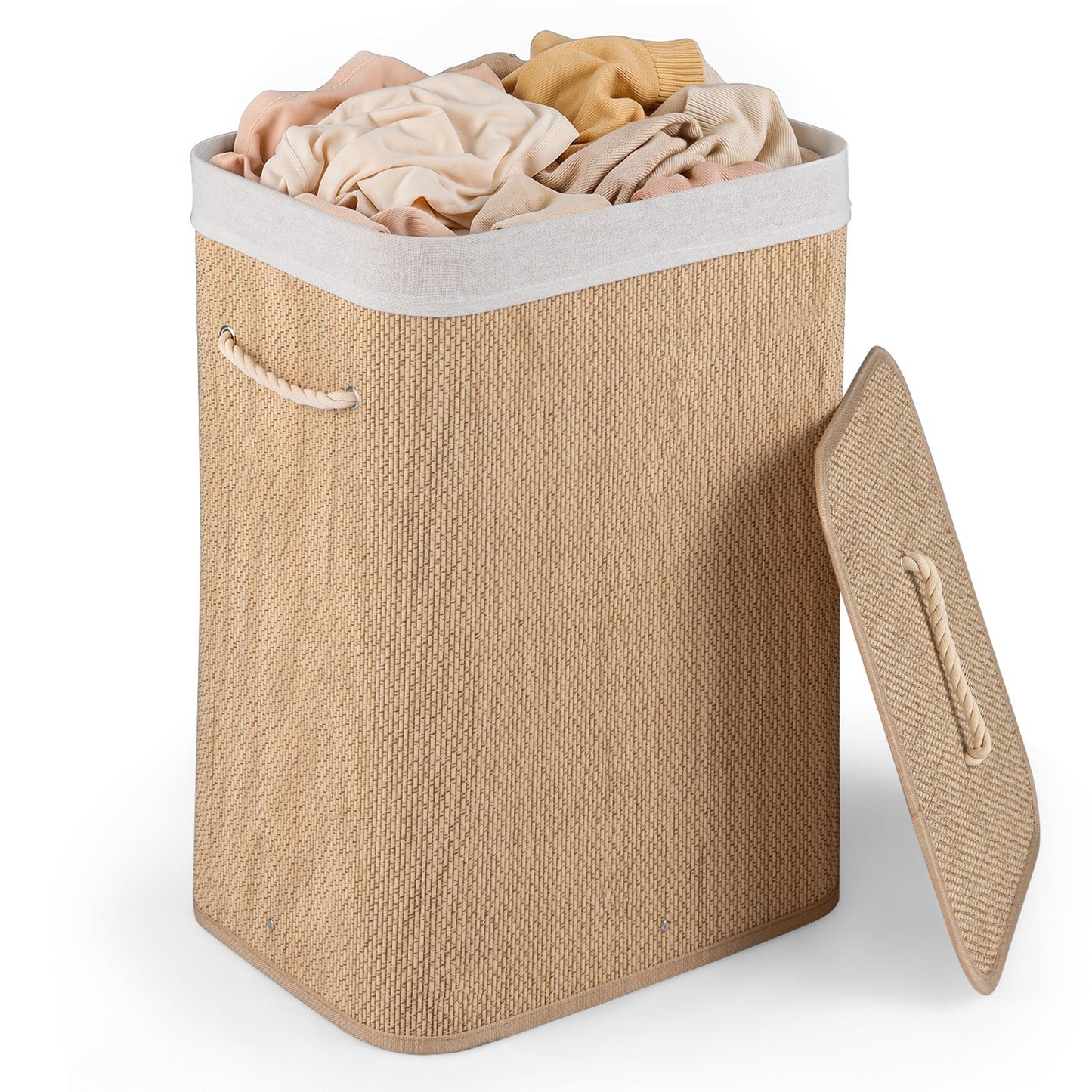 72 L Capacity Bamboo Laundry Hamper with Lid and Removable Liner for Bedroom-Natrual