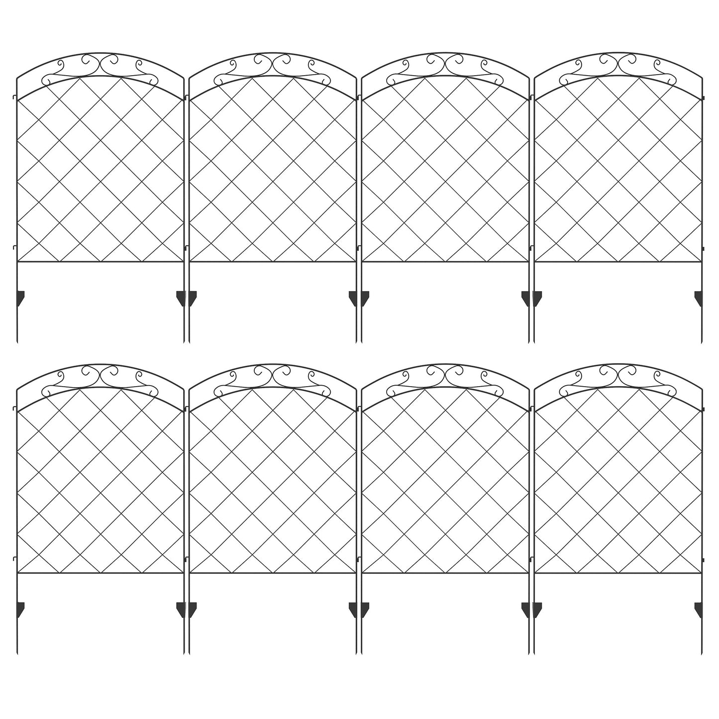 سياج زخرفي للحديقة من Outsunny، ألواح سياج خارجية مقاس 43 بوصة × 11.4 قدم، 8 قطع من الأسلاك الفولاذية المقاومة للصدأ وحواف حديقة الزهور وحواف الحيوانات، دوامات