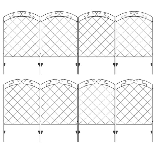 سياج زخرفي للحديقة من Outsunny، ألواح سياج خارجية مقاس 43 بوصة × 11.4 قدم، 8 قطع من الأسلاك الفولاذية المقاومة للصدأ وحواف حديقة الزهور وحواف الحيوانات، دوامات