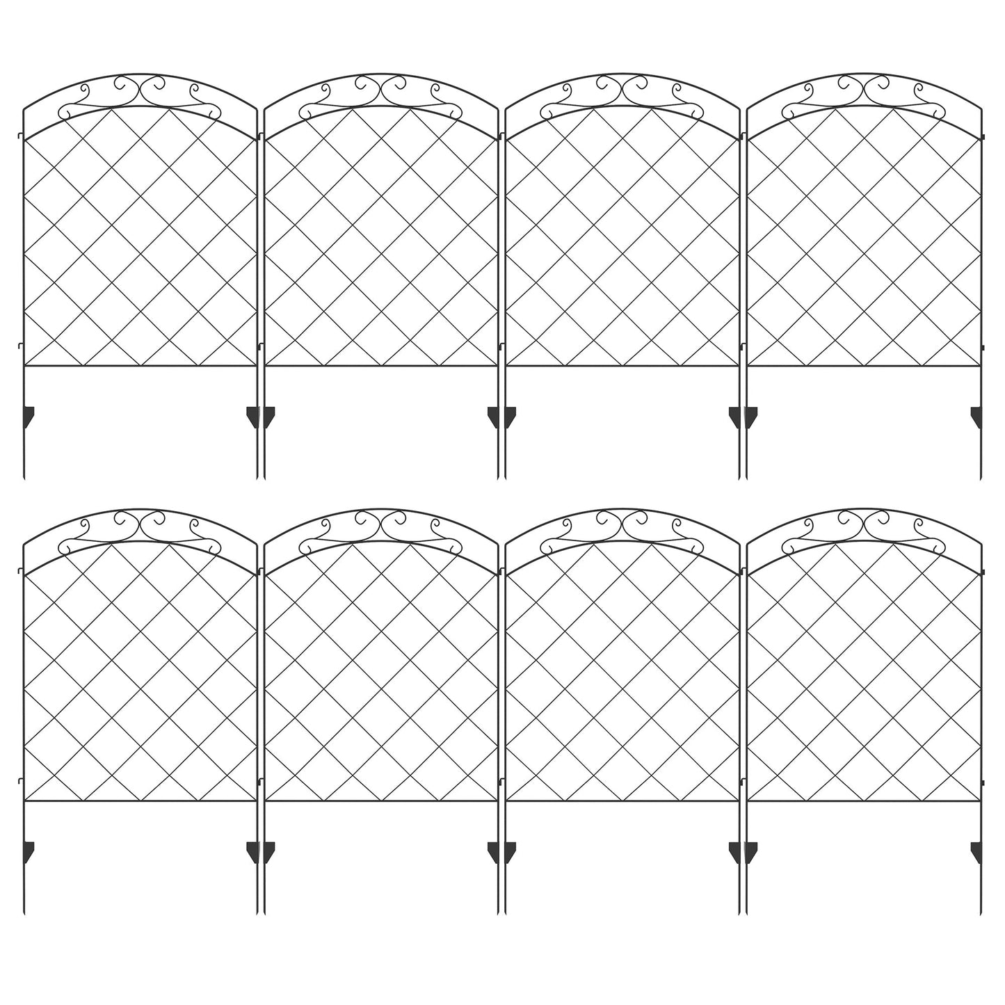 Outsunny Decorative Garden Fencing, 43in x 11.4ft Outdoor Picket Fence Panels, 8 Piece Rustproof Steel Wire Landscape Flower Bed Border Edging