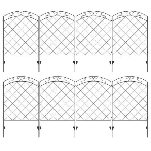 Outsunny Decorative Garden Fencing, 43in x 11.4ft Outdoor Picket Fence Panels, 8 Piece Rustproof Steel Wire Landscape Flower Bed Border Edging