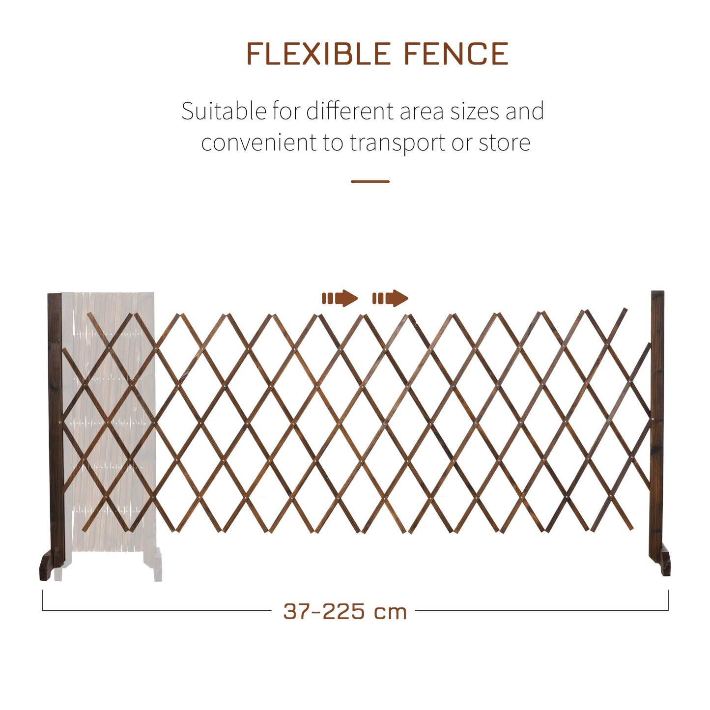 Outsunny Freestanding Garden Fencing, Expanding Fence Trellis, Movable Scissor Grid, Foldable Garden Screen Panel for Patio Lawn Decoration, 225L x 106Hcm, Dark Brown